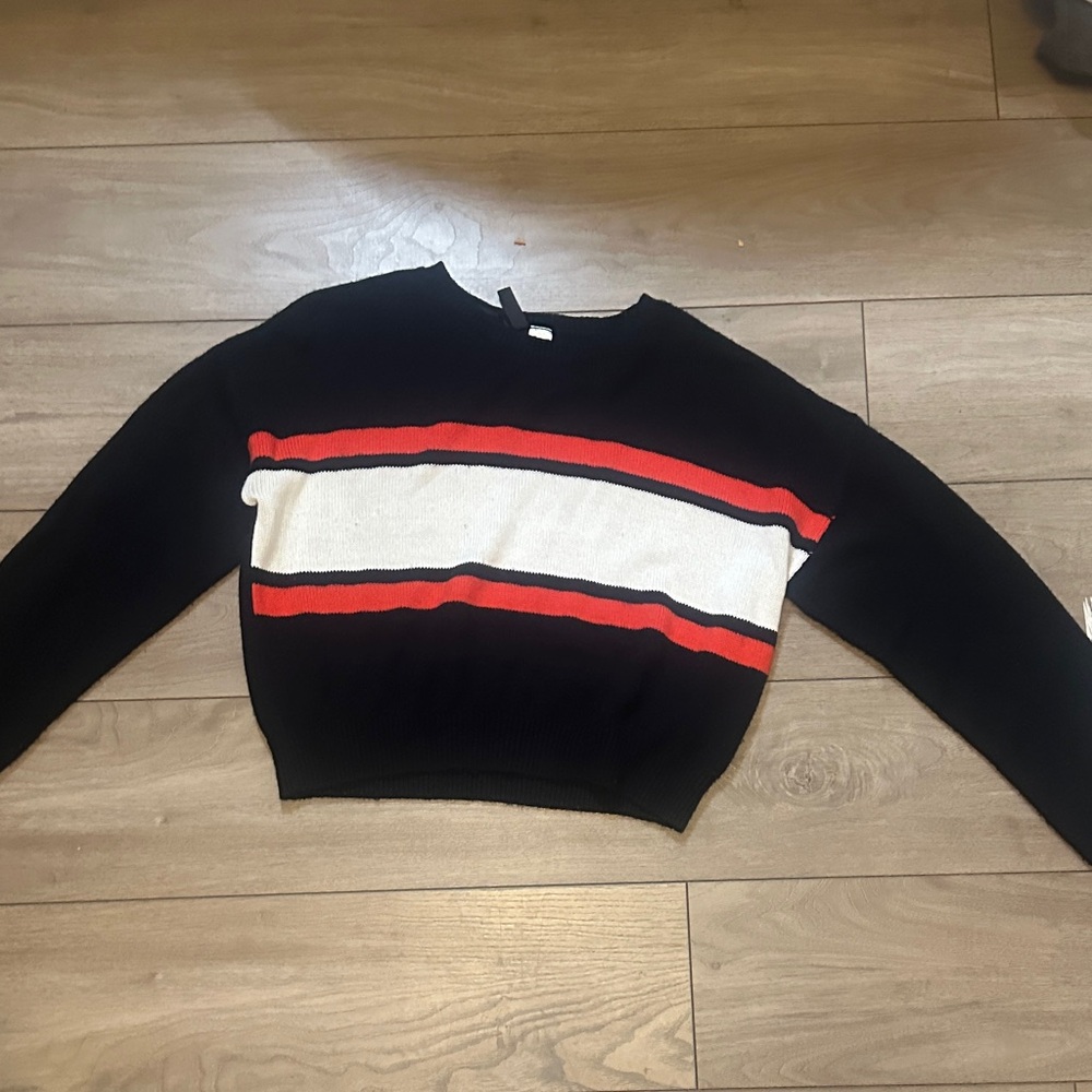 Divided Black and Red Striped Women's Sweater